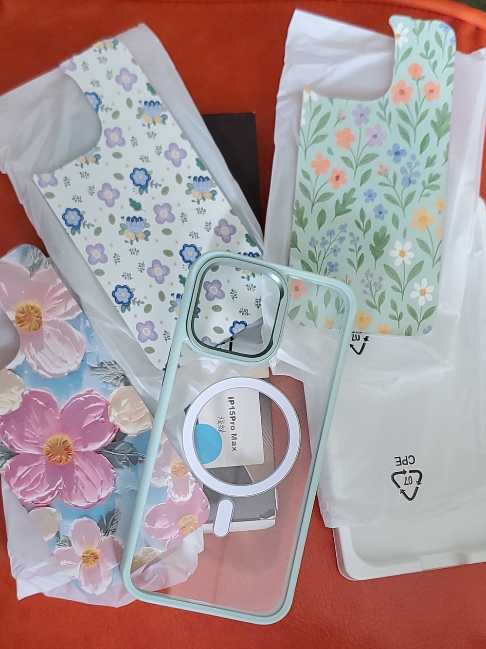 Iphone 15 Pro Max Mint Green Magnetic Ring Phone Case with Floral Backing